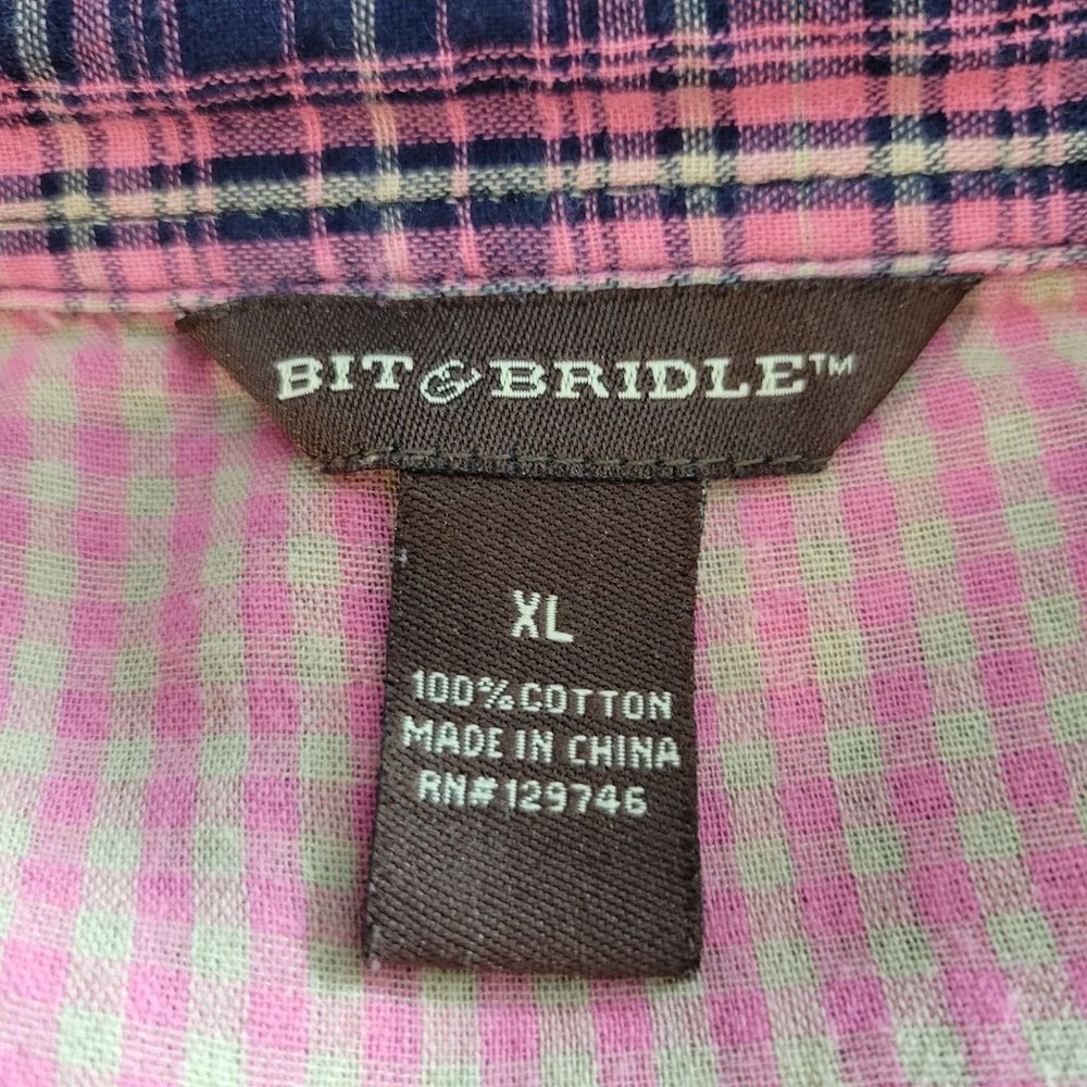 Bit & Bridle Plaid Button Down Shirt - Pink and Blue - Picture 8 of 10